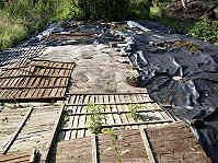 Plastic mulch held down my fencing on allotment