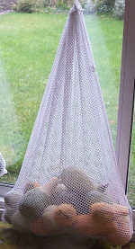 Drying gourds in a net